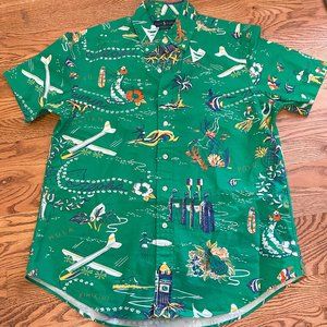 Polo Ralph Lauren Men's Classic-Fit Green Short-Sleeved Hawaiian Shirt Medium